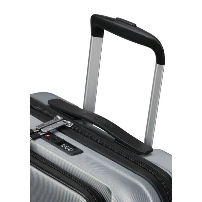 American Tourister Flashline Spin. 55/20 Frontloader Cabin Trolley sky silver