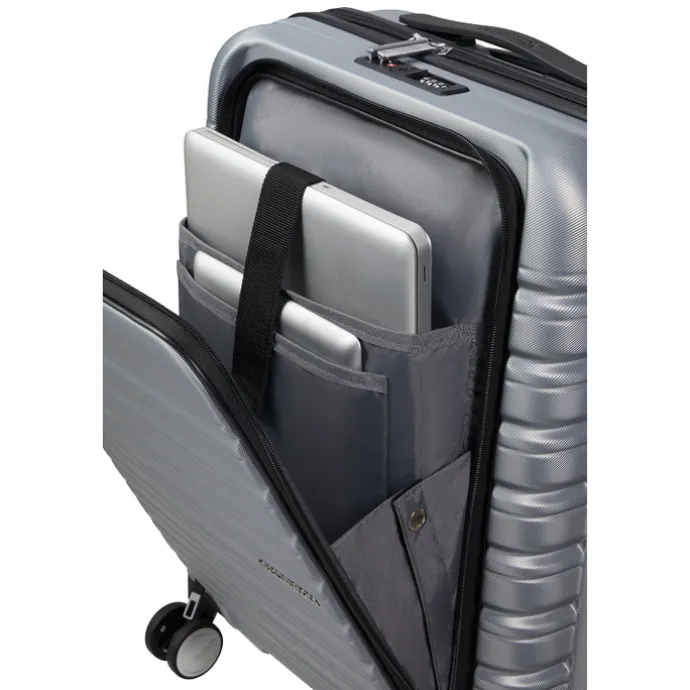 American Tourister Flashline Spin. 55/20 Frontloader Cabin Trolley sky silver