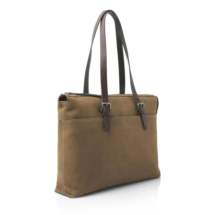 Castelijn & Beerens Nubuck Schoudertas 15.6" RFID taupe
