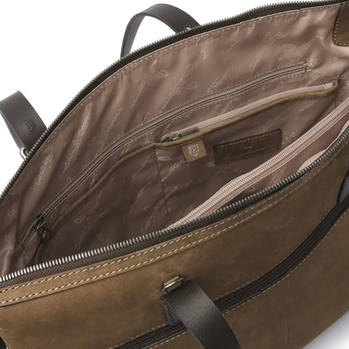 Castelijn & Beerens Nubuck Schoudertas 15.6" RFID taupe