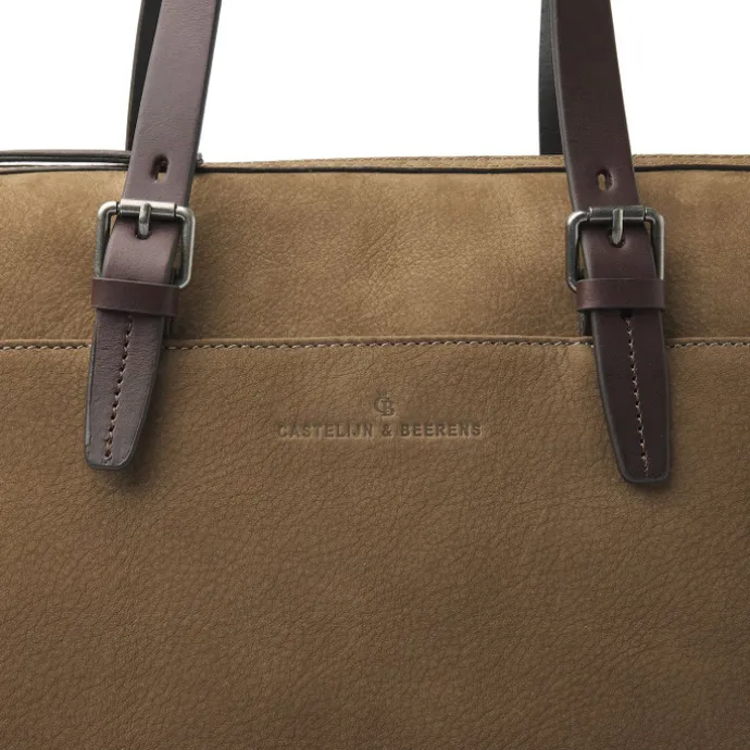 Castelijn & Beerens Nubuck Schoudertas 15.6" RFID taupe