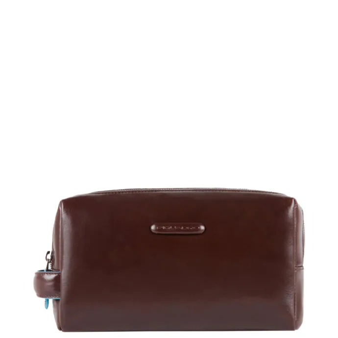 Piquadro Black Square Beauty bag 2 zippers brown