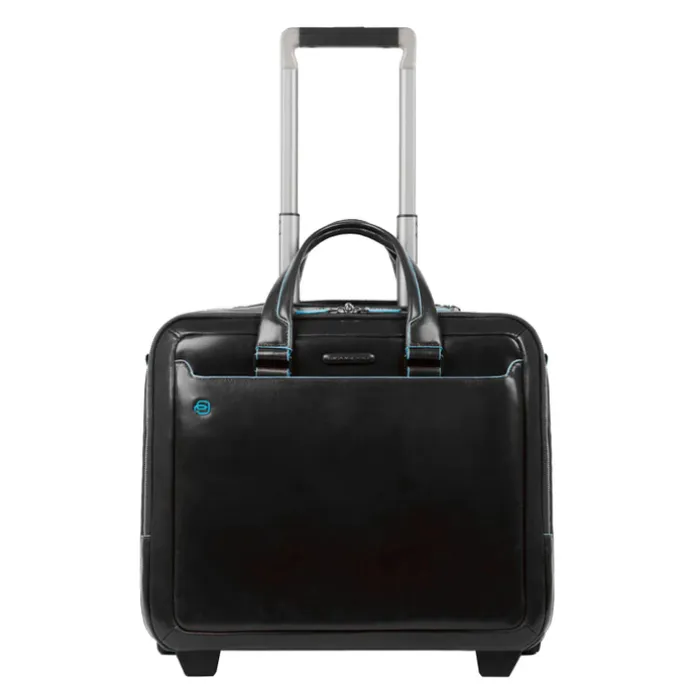 Piquadro Black Square Briefcase with wheels 2 compartments black