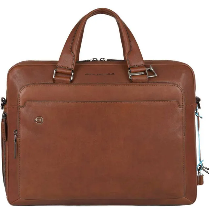 Piquadro Black Square Portfolio Computer Briefcase with iPad Compartment tobacco