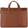 Piquadro Black Square Small Expandable Computer Bag 15.6" tobacco