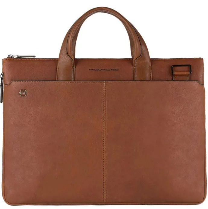 Piquadro Black Square Small Expandable Computer Bag 15.6" tobacco