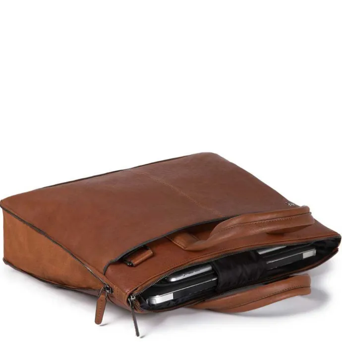 Piquadro Black Square Small Expandable Computer Bag 15.6" tobacco