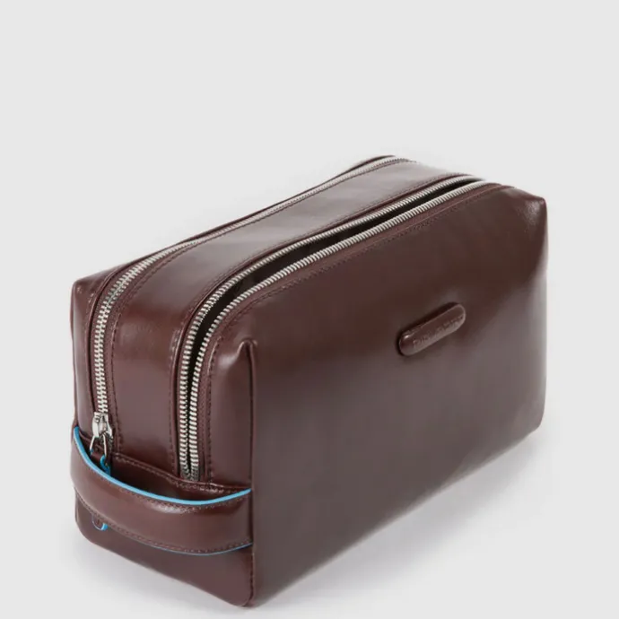 Piquadro Blue Square Beauty bag 2 zippers brown
