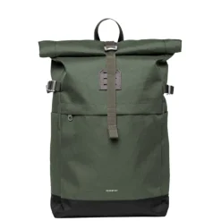Sandqvist Icon Rolltop Backpack M dawn green with dark brown leather