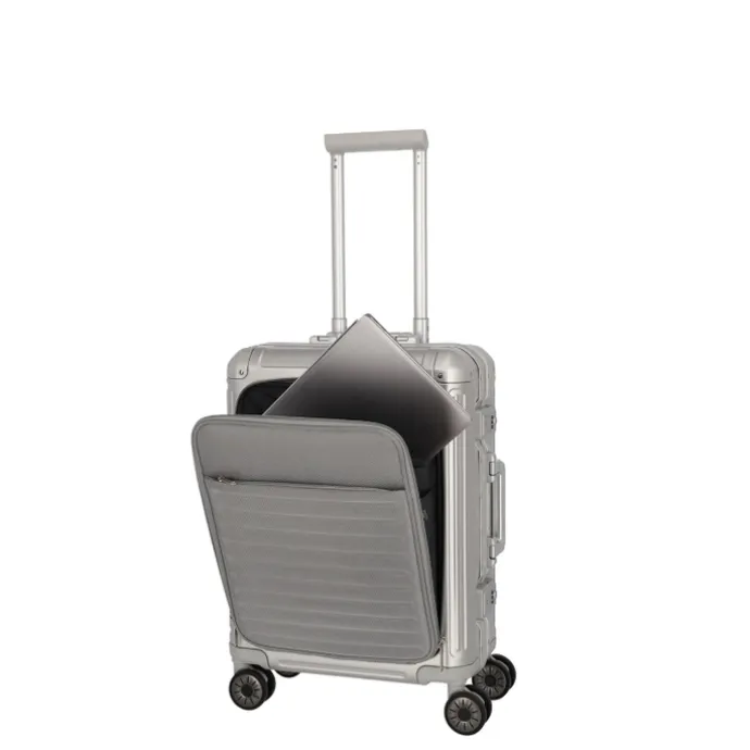 Travelite Next 2.0 Aluminium 4 Wiel Trolley S with Frontpocket silver